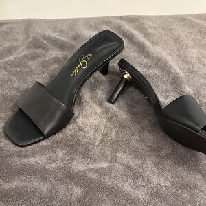 42 Gold Brand Black Open Toe Heels
